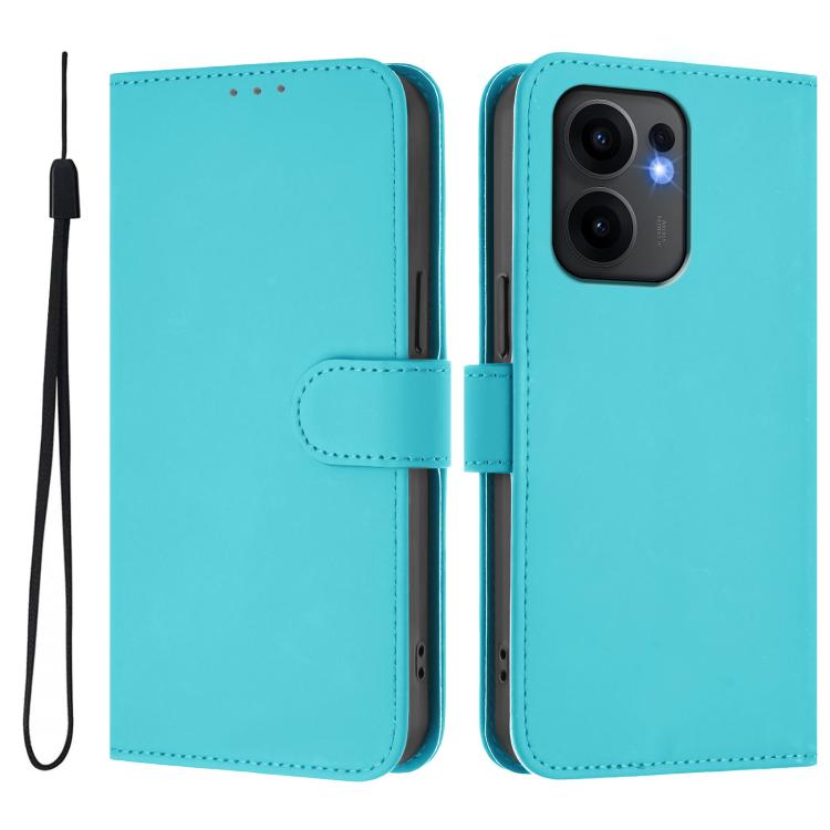 For OPPO Reno13 F 5G Global Skin Feel Solid Color Leather Phone Case with Lanyard