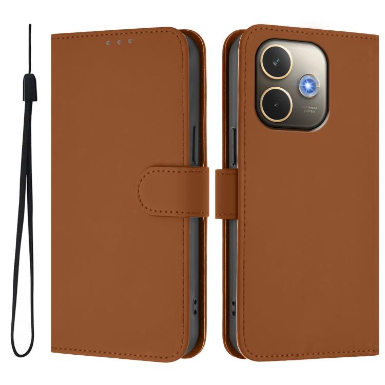 For OPPO A5 Pro 5G Global Skin Feel Solid Color Leather Phone Case with Lanyard