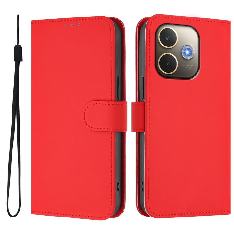 For OPPO A5 Pro 5G Global Skin Feel Solid Color Leather Phone Case with Lanyard