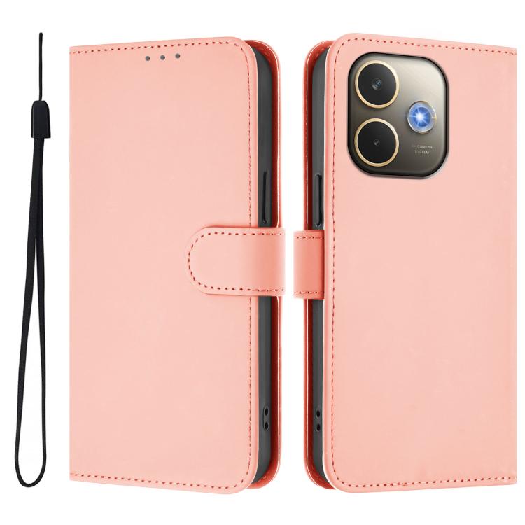 For OPPO A5 Pro 5G Global Skin Feel Solid Color Leather Phone Case with Lanyard
