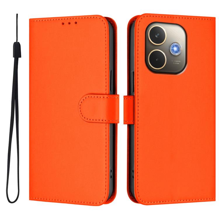For OPPO A5 Pro 5G Global Skin Feel Solid Color Leather Phone Case with Lanyard