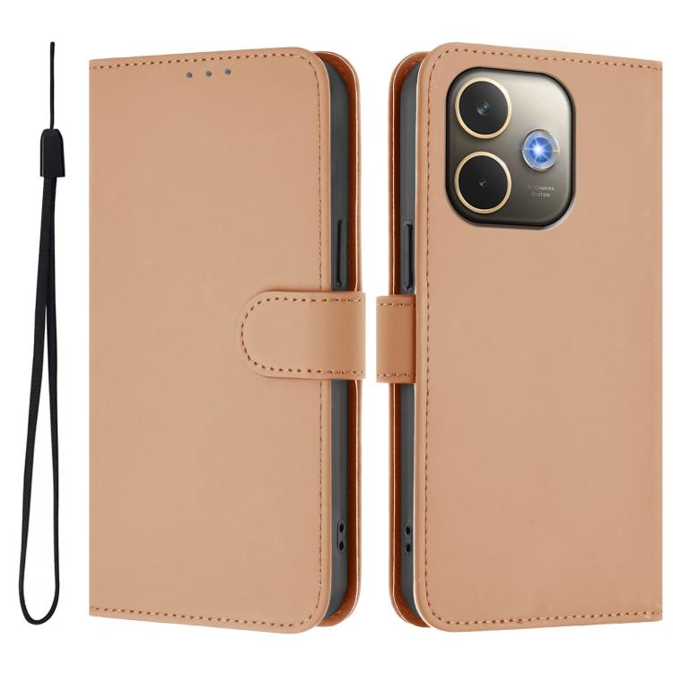 For OPPO A5 Pro 5G Global Skin Feel Solid Color Leather Phone Case with Lanyard