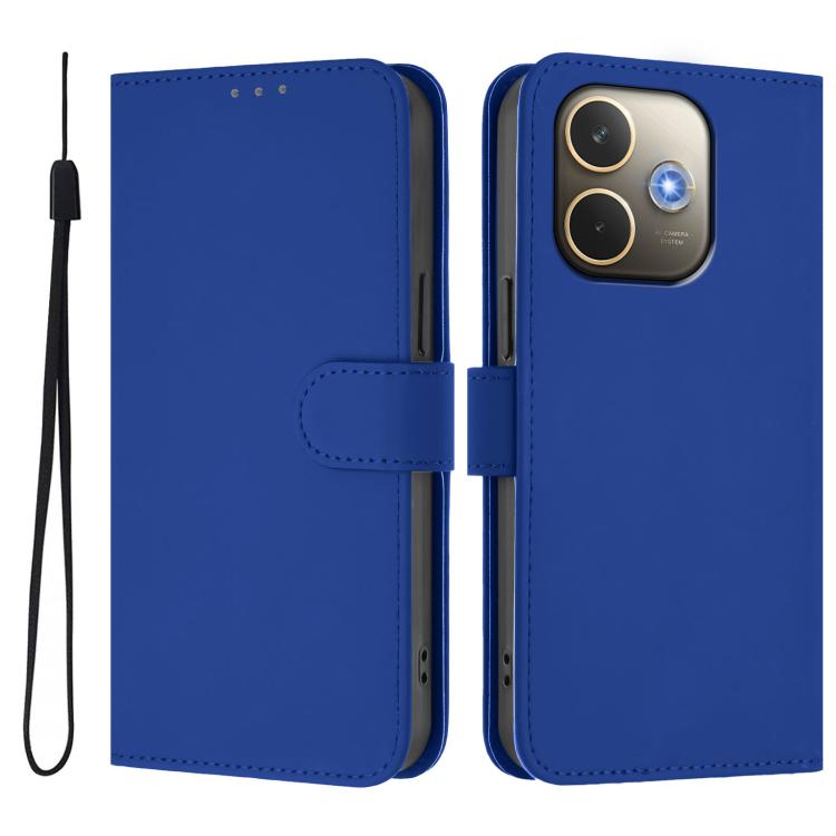For OPPO A5 Pro 5G Global Skin Feel Solid Color Leather Phone Case with Lanyard