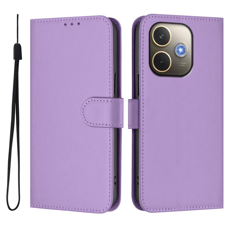 For OPPO A5 Pro 5G Global Skin Feel Solid Color Leather Phone Case with Lanyard