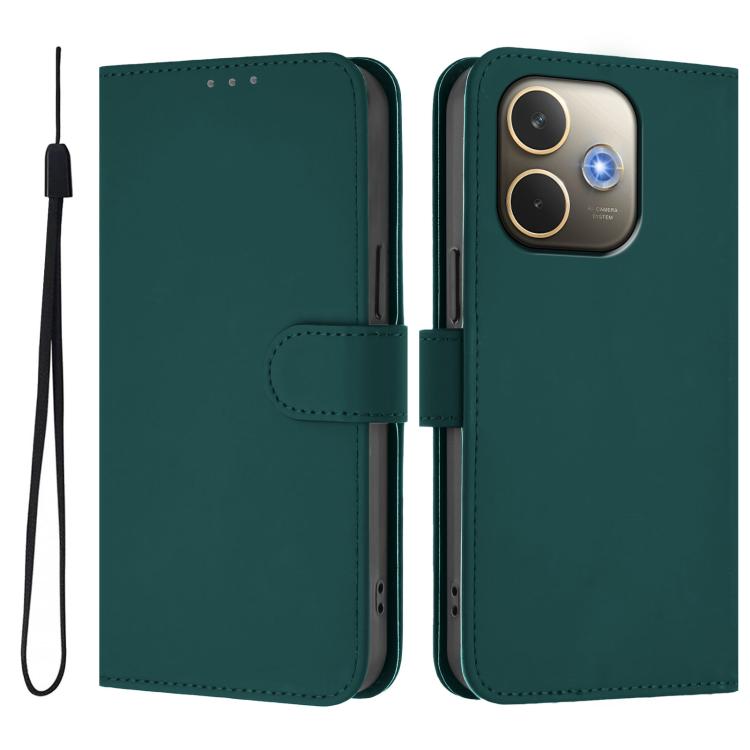 For OPPO A5 Pro 5G Global Skin Feel Solid Color Leather Phone Case with Lanyard