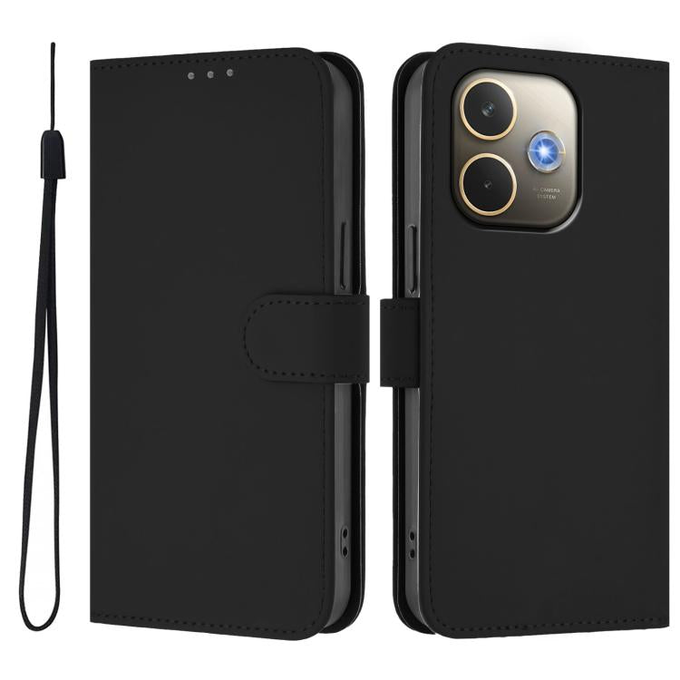 For OPPO A5 Pro 5G Global Skin Feel Solid Color Leather Phone Case with Lanyard
