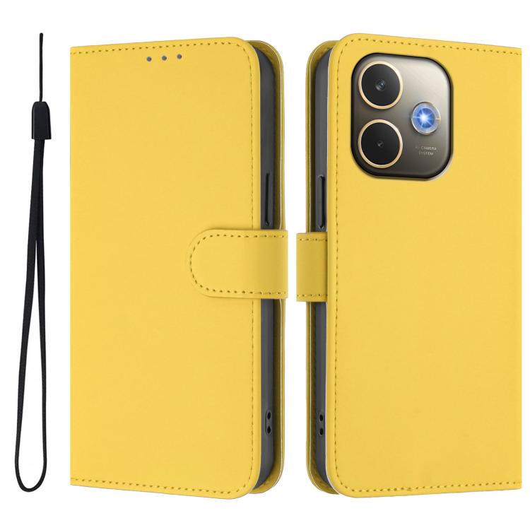 For OPPO A5 Pro 5G Global Skin Feel Solid Color Leather Phone Case with Lanyard