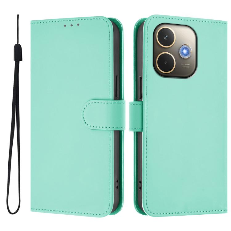 For OPPO A5 Pro 5G Global Skin Feel Solid Color Leather Phone Case with Lanyard