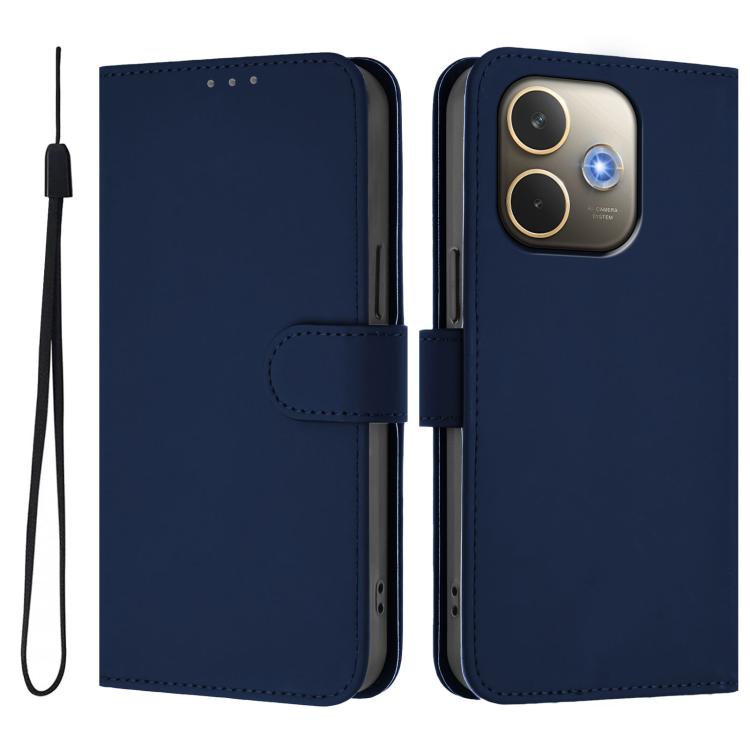 For OPPO A5 Pro 5G Global Skin Feel Solid Color Leather Phone Case with Lanyard
