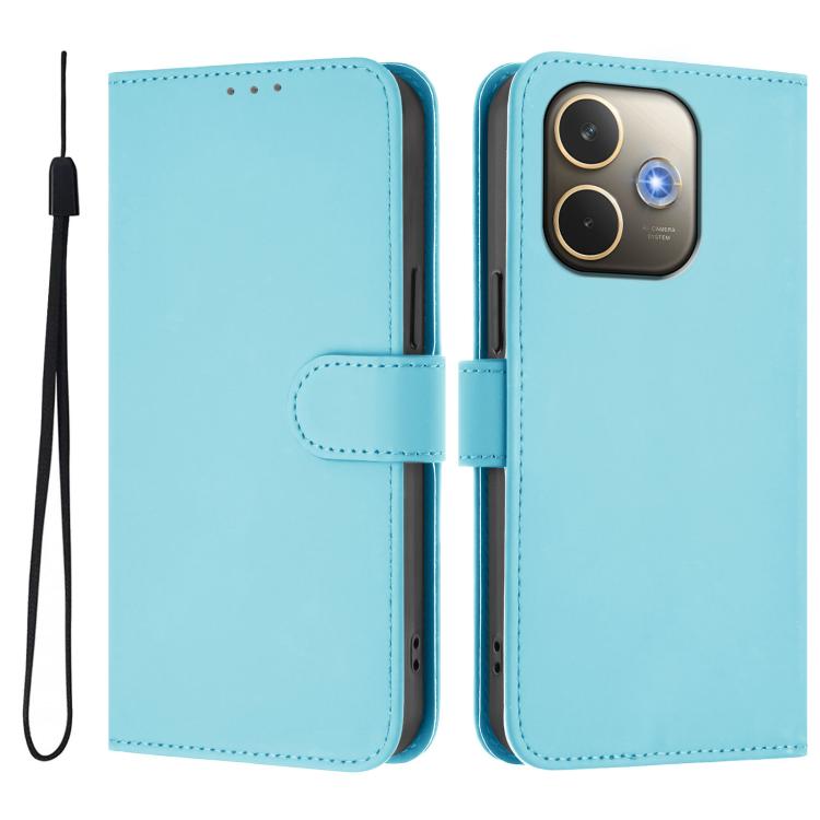 For OPPO A5 Pro 5G Global Skin Feel Solid Color Leather Phone Case with Lanyard