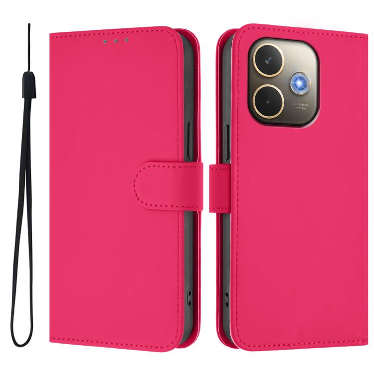 For OPPO A5 Pro 5G Global Skin Feel Solid Color Leather Phone Case with Lanyard