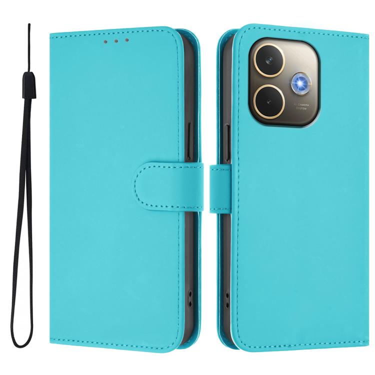 For OPPO A5 Pro 5G Global Skin Feel Solid Color Leather Phone Case with Lanyard