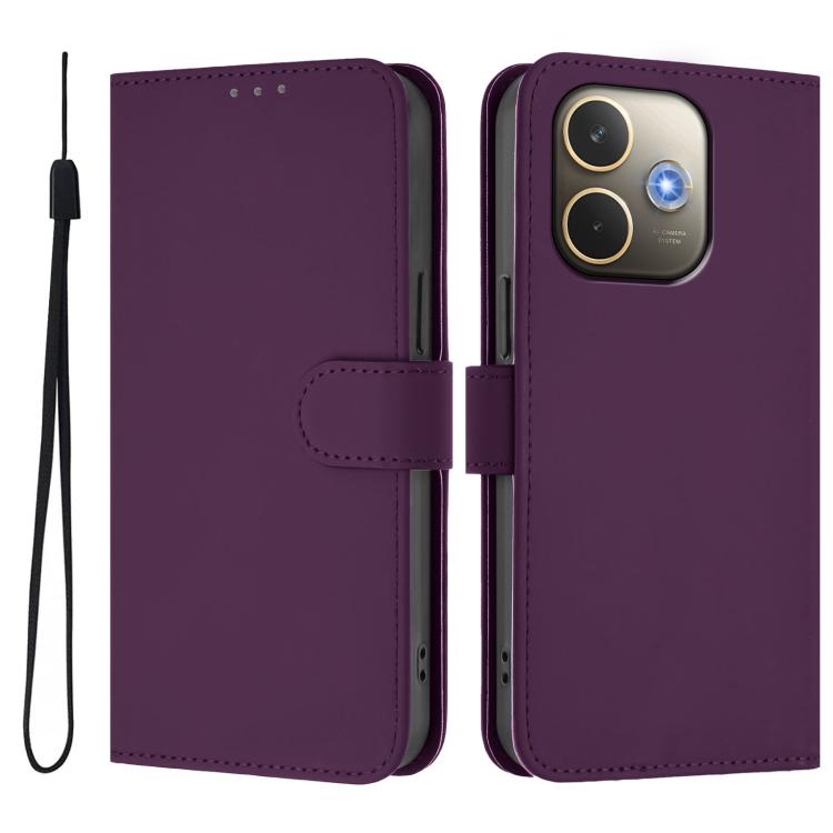 For OPPO A5 Pro 5G Global Skin Feel Solid Color Leather Phone Case with Lanyard