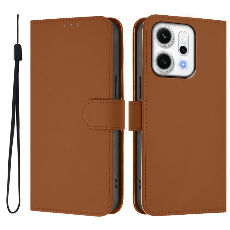For OPPO Reno14 5G Global Skin Feel Solid Color Leather Phone Case with Lanyard
