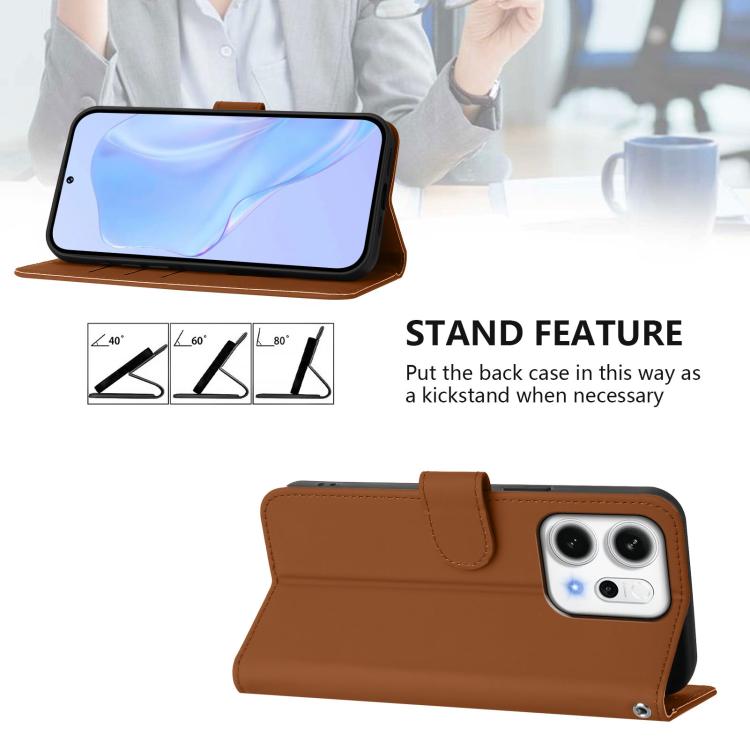 For OPPO Reno14 5G Global Skin Feel Solid Color Leather Phone Case with Lanyard