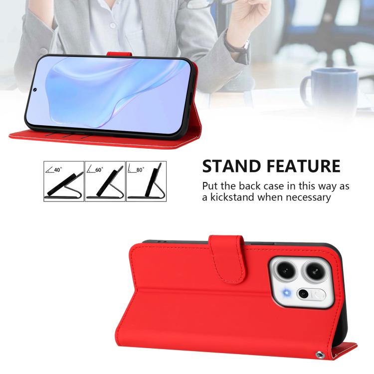 For OPPO Reno14 5G Global Skin Feel Solid Color Leather Phone Case with Lanyard