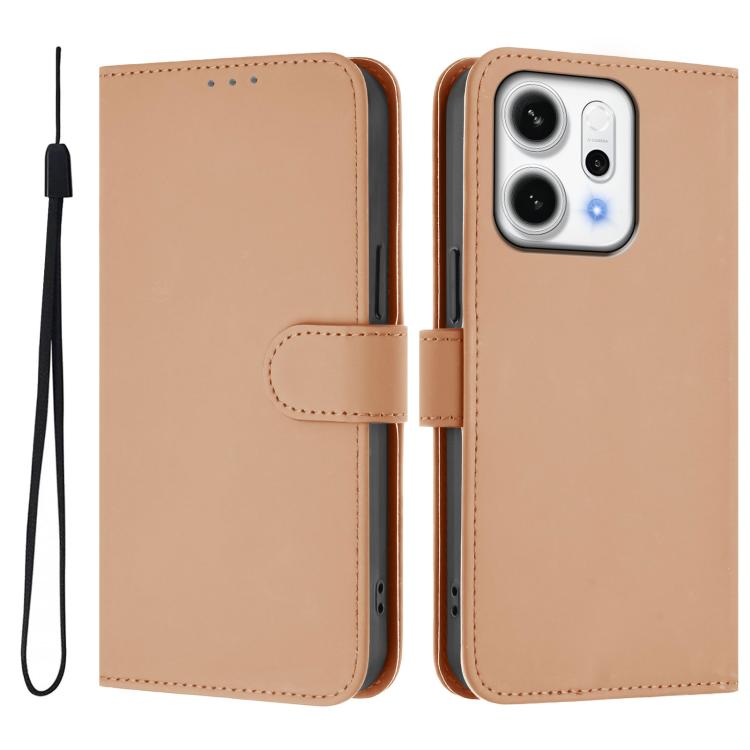 For OPPO Reno14 5G Global Skin Feel Solid Color Leather Phone Case with Lanyard