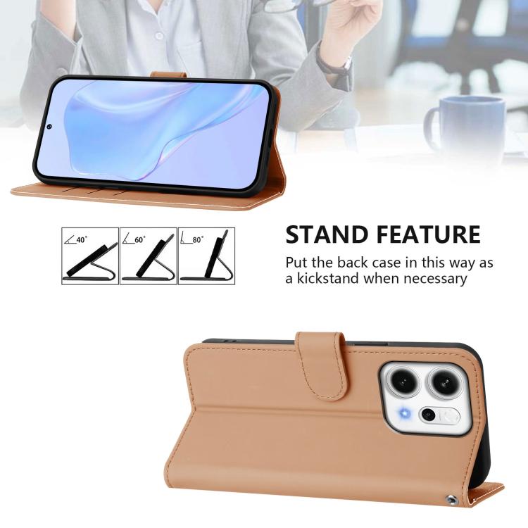 For OPPO Reno14 5G Global Skin Feel Solid Color Leather Phone Case with Lanyard