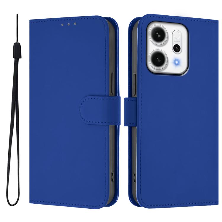 For OPPO Reno14 5G Global Skin Feel Solid Color Leather Phone Case with Lanyard