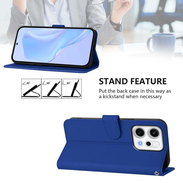 For OPPO Reno14 5G Global Skin Feel Solid Color Leather Phone Case with Lanyard