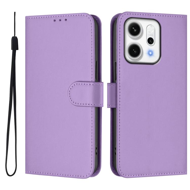 For OPPO Reno14 5G Global Skin Feel Solid Color Leather Phone Case with Lanyard