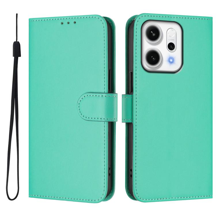 For OPPO Reno14 5G Global Skin Feel Solid Color Leather Phone Case with Lanyard