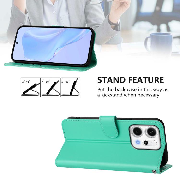 For OPPO Reno14 5G Global Skin Feel Solid Color Leather Phone Case with Lanyard