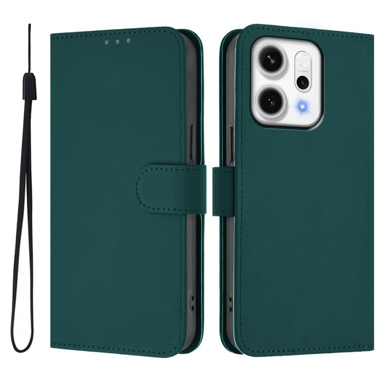 For OPPO Reno14 5G Global Skin Feel Solid Color Leather Phone Case with Lanyard