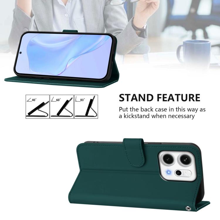 For OPPO Reno14 5G Global Skin Feel Solid Color Leather Phone Case with Lanyard