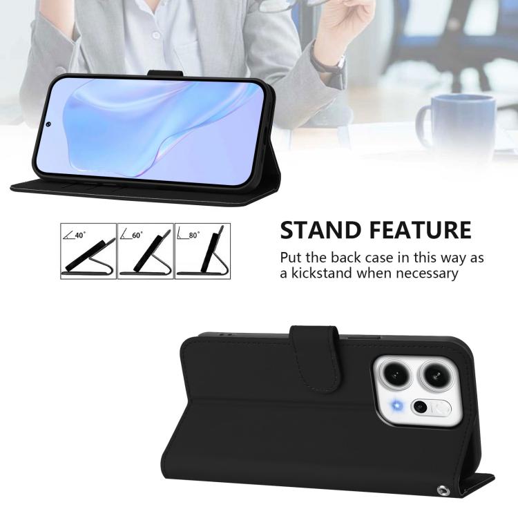 For OPPO Reno14 5G Global Skin Feel Solid Color Leather Phone Case with Lanyard