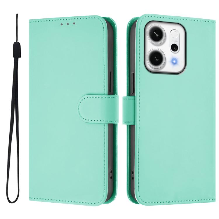 For OPPO Reno14 5G Global Skin Feel Solid Color Leather Phone Case with Lanyard