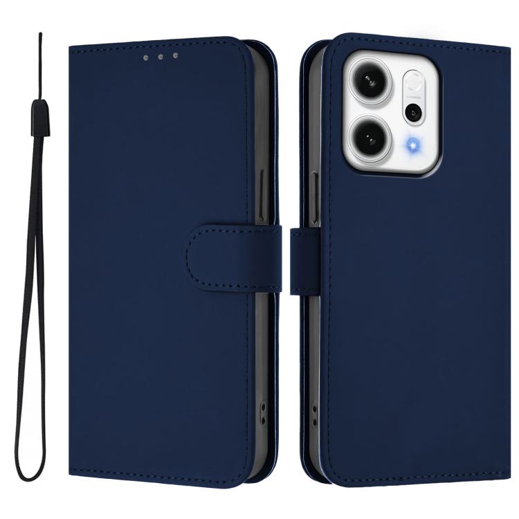 For OPPO Reno14 5G Global Skin Feel Solid Color Leather Phone Case with Lanyard
