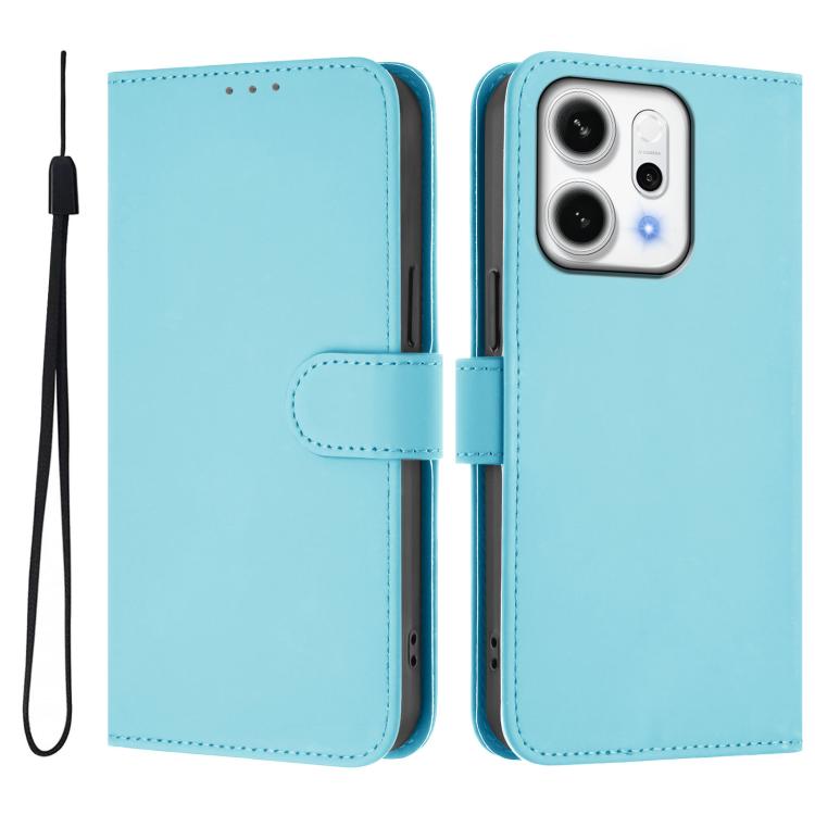 For OPPO Reno14 5G Global Skin Feel Solid Color Leather Phone Case with Lanyard