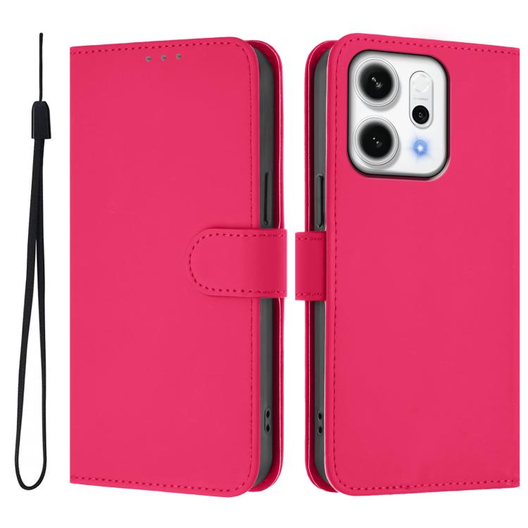 For OPPO Reno14 5G Global Skin Feel Solid Color Leather Phone Case with Lanyard