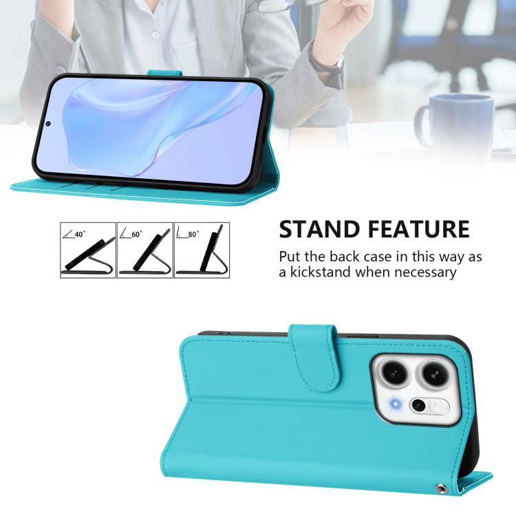 For OPPO Reno14 5G Global Skin Feel Solid Color Leather Phone Case with Lanyard