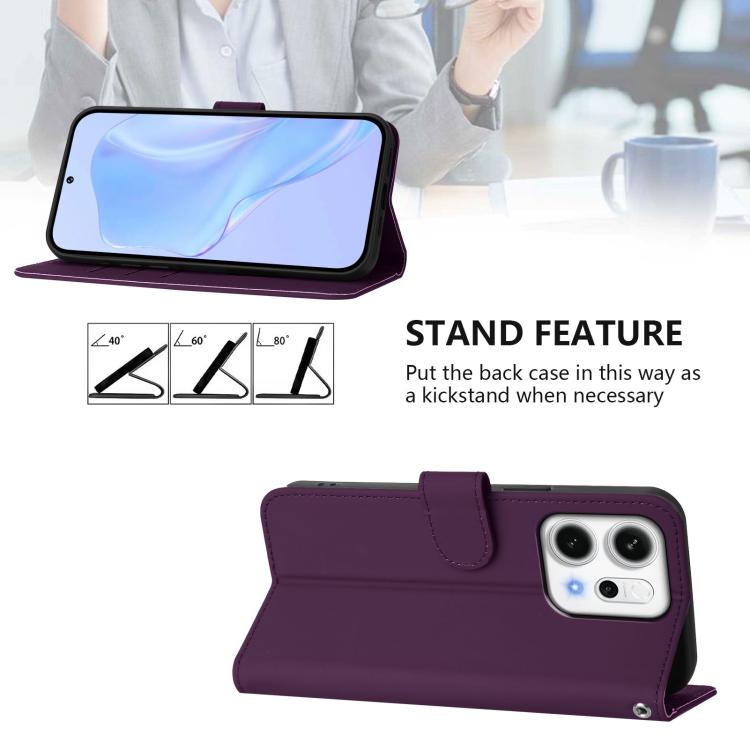 For OPPO Reno14 5G Global Skin Feel Solid Color Leather Phone Case with Lanyard