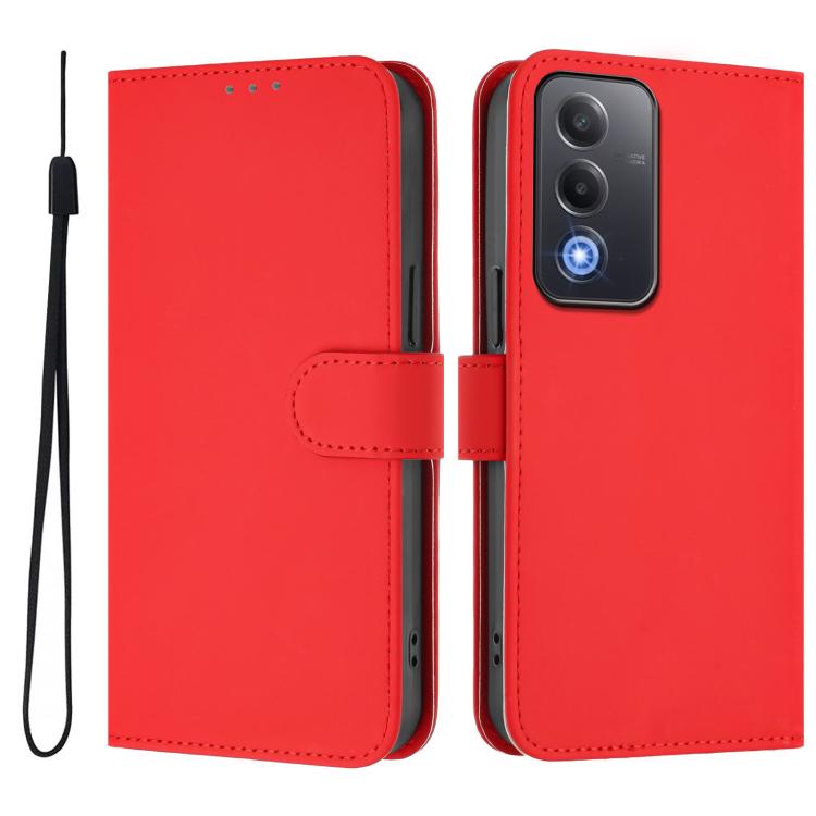 For OPPO A5 5G Global / A3 Pro 5G Global Skin Feel Solid Color Leather Phone Case with Lanyard