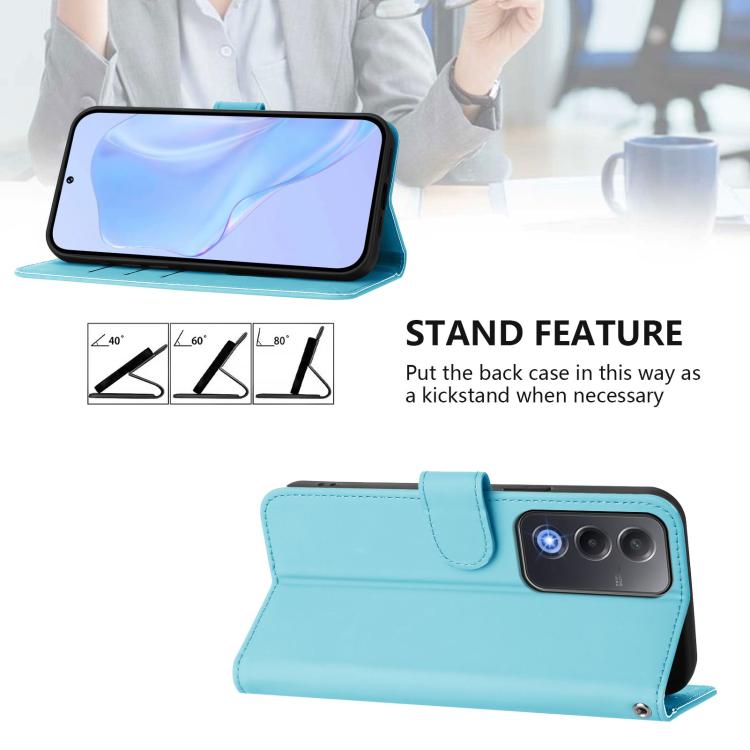 For OPPO A5 5G Global / A3 Pro 5G Global Skin Feel Solid Color Leather Phone Case with Lanyard
