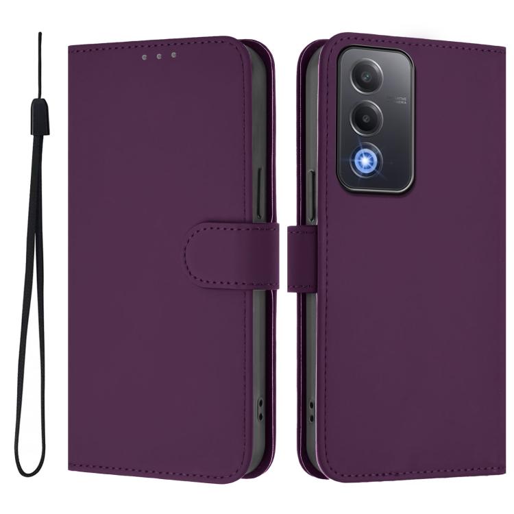For OPPO A5 5G Global / A3 Pro 5G Global Skin Feel Solid Color Leather Phone Case with Lanyard