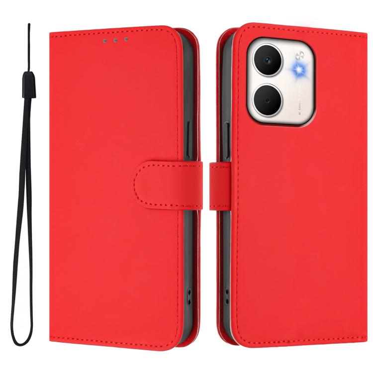 For OPPO A5X 4G / 5G Global Skin Feel Solid Color Leather Phone Case with Lanyard