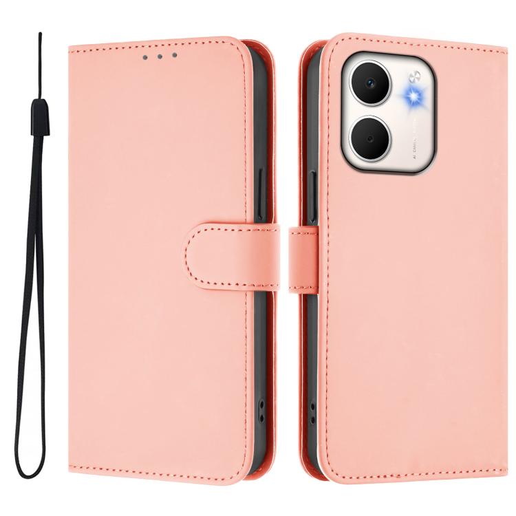 For OPPO A5X 4G / 5G Global Skin Feel Solid Color Leather Phone Case with Lanyard