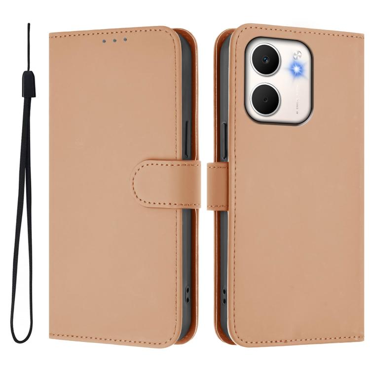 For OPPO A5X 4G / 5G Global Skin Feel Solid Color Leather Phone Case with Lanyard
