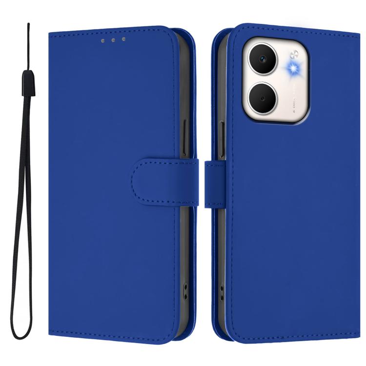 For OPPO A5X 4G / 5G Global Skin Feel Solid Color Leather Phone Case with Lanyard