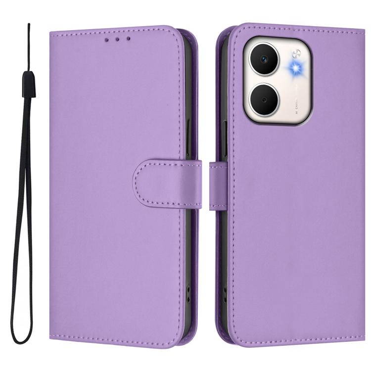 For OPPO A5X 4G / 5G Global Skin Feel Solid Color Leather Phone Case with Lanyard