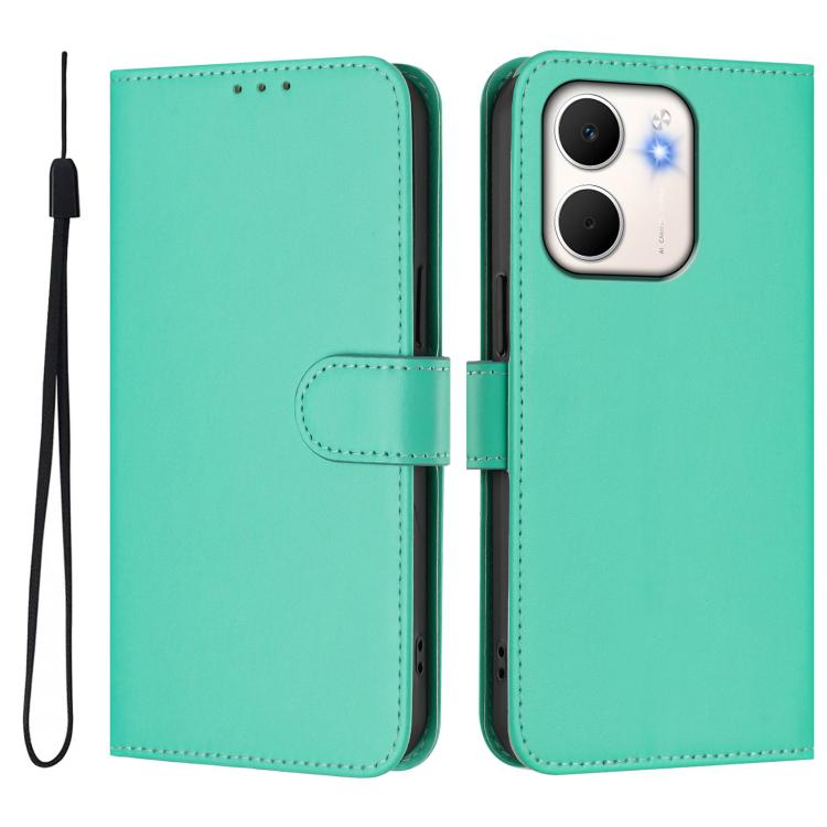 For OPPO A5X 4G / 5G Global Skin Feel Solid Color Leather Phone Case with Lanyard