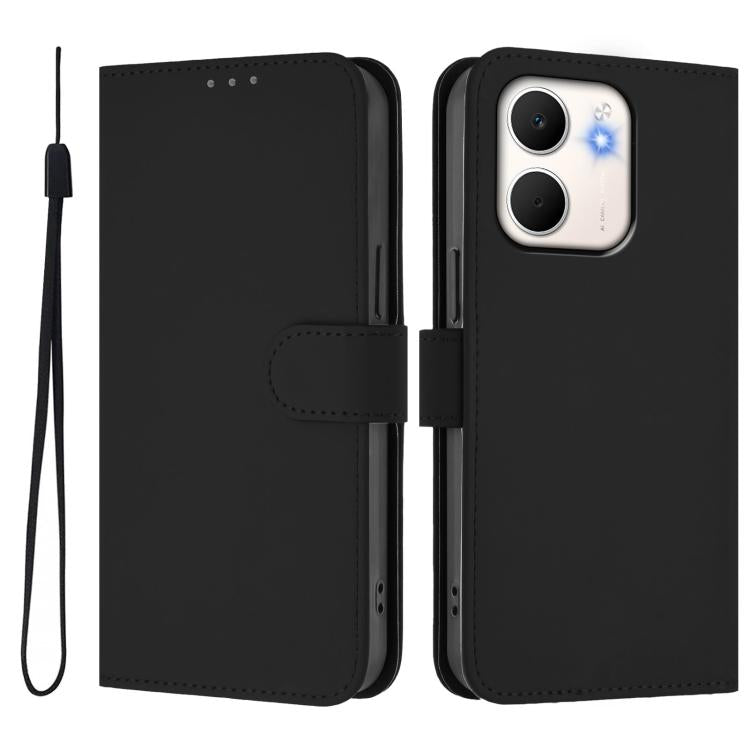For OPPO A5X 4G / 5G Global Skin Feel Solid Color Leather Phone Case with Lanyard