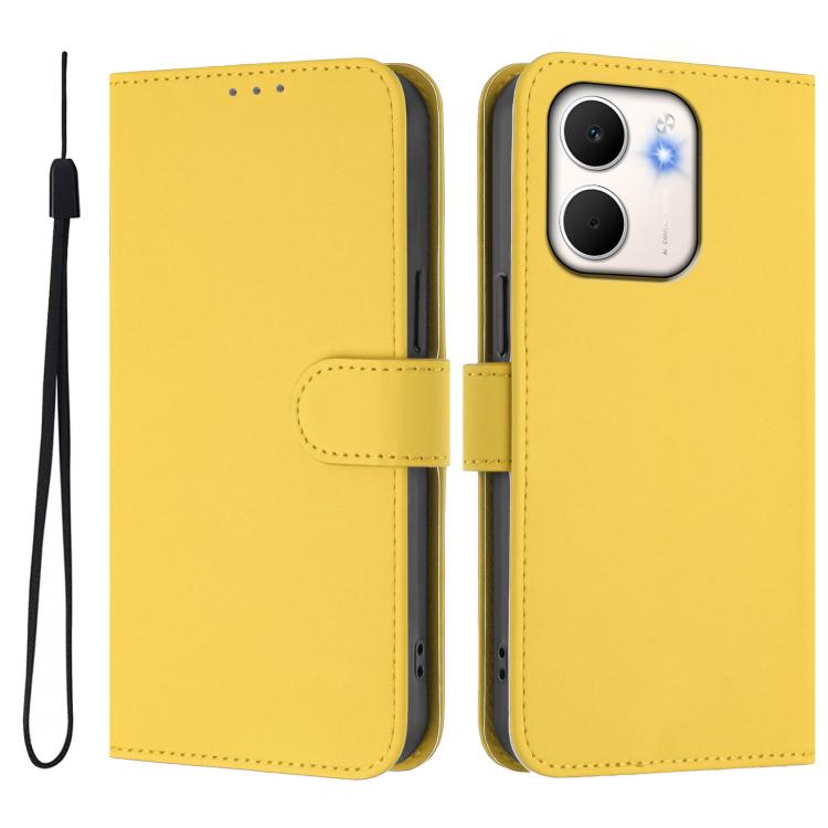 For OPPO A5X 4G / 5G Global Skin Feel Solid Color Leather Phone Case with Lanyard