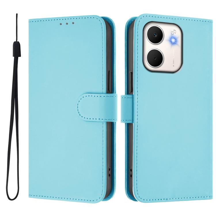 For OPPO A5X 4G / 5G Global Skin Feel Solid Color Leather Phone Case with Lanyard