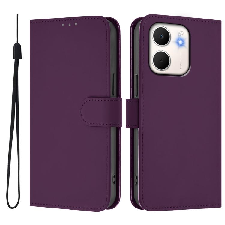 For OPPO A5X 4G / 5G Global Skin Feel Solid Color Leather Phone Case with Lanyard