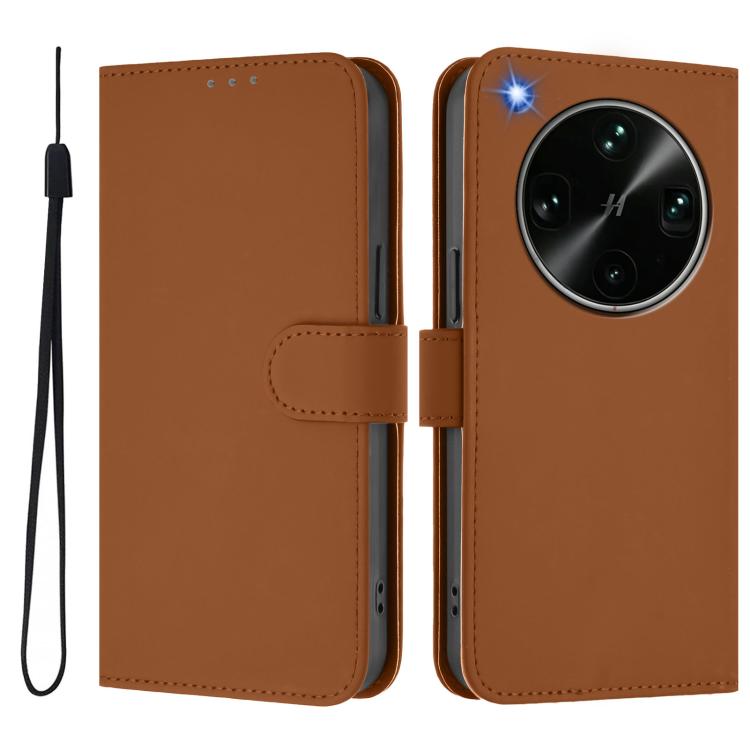 For OPPO Find X9 Ultra Skin Feel Solid Color Leather Phone Case with Lanyard